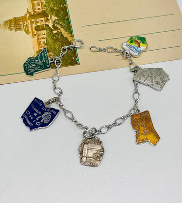 1970s Sterling Silver State Enamel Charm Bracelet Jewelry Bloomers and Frocks